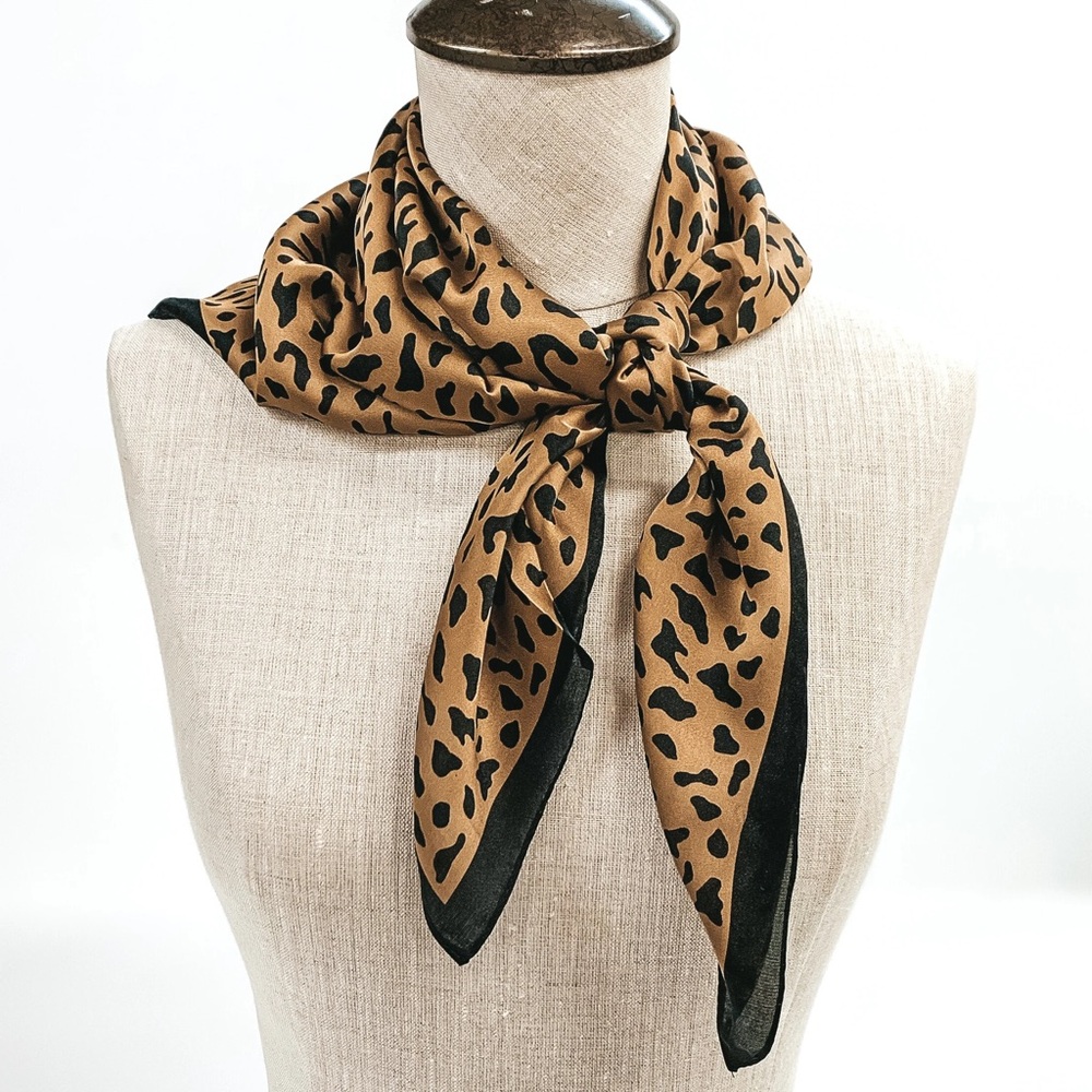 Leopard Print square Scarf with Black Trim